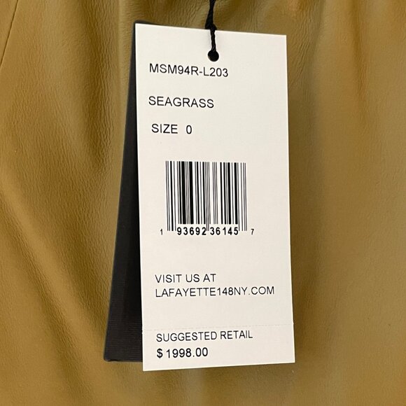 NWT Lafayette 148 Leather Midi Skirt in Mustard (Seagrass) - Size 0 - Picture 3 of 4